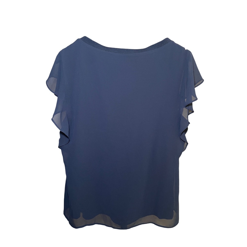 Navy Blue Top Women's Medium Zara Chiffon Blouse Minimalist Office Careercore - Picture 2 of 7